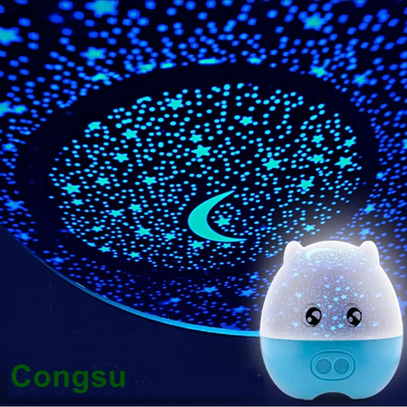 Moon Cartoon Wireless Blue tooth Speaker Music Player Baby Kid Sleep Night Light Lamp Projector