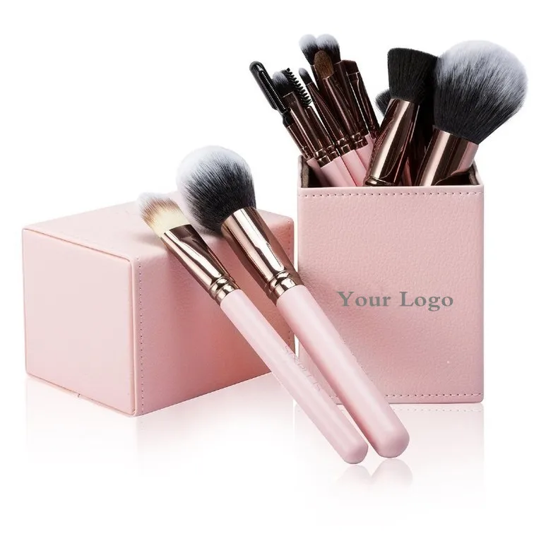 

Pink make up pencil custom makeup brush set 15pcs with case, Pink;black