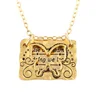 Women's Vintage Hollow Out Butterfly Words Saying Study Learn Pendant Necklace Gift Jewelry