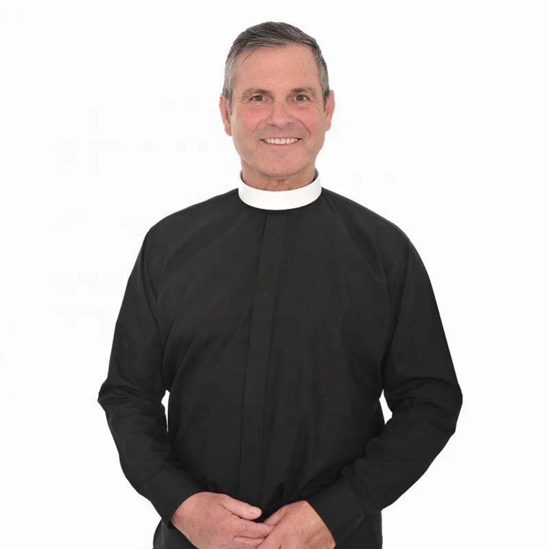 

OEM popular classic clergy shirts men black with white collar, Black &custom