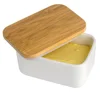 White Ceramic Butter Dishes with Bamboo Lid 300ml Rectangle