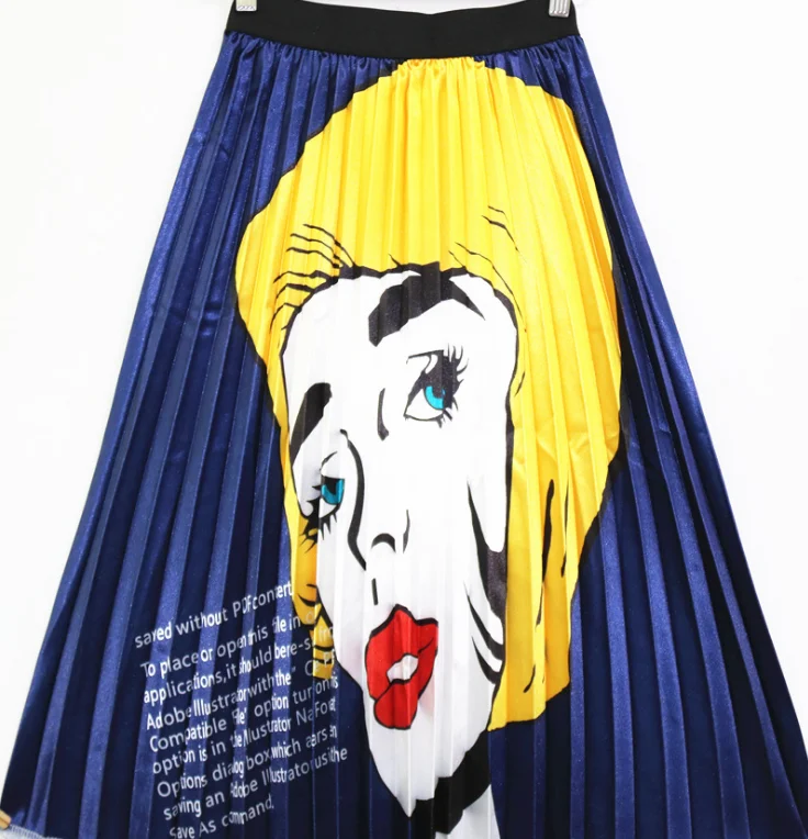 

2019 spring and summer new fashion women' wear printed a skirt high waist pleated half-body skirt, Multiple colors