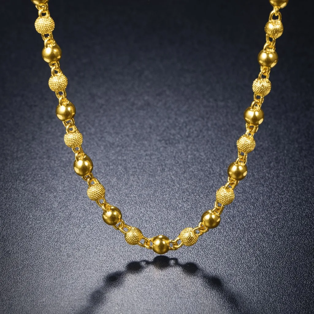 

Hot soild alluvial gold 6/9mm beads necklace trendy lucky plated Grind Arenaceous Frosted beads necklace men jewelry, Golden