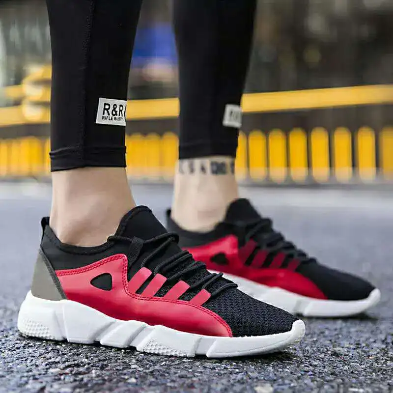 

Wholesale breathable flat comfortable cheap man canvas running shoe, Black /white/red