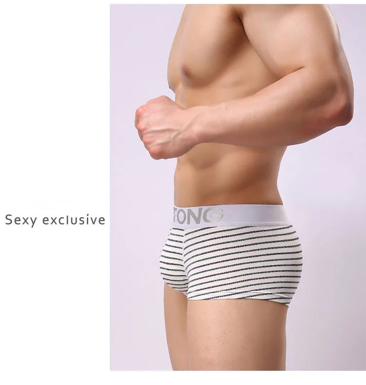 

2019 Fashion Cotton Men's Stripes Pouch Boxer Briefs Male Super Soft Underwear Comfy Boxer Shorts With Logo, Picture shown