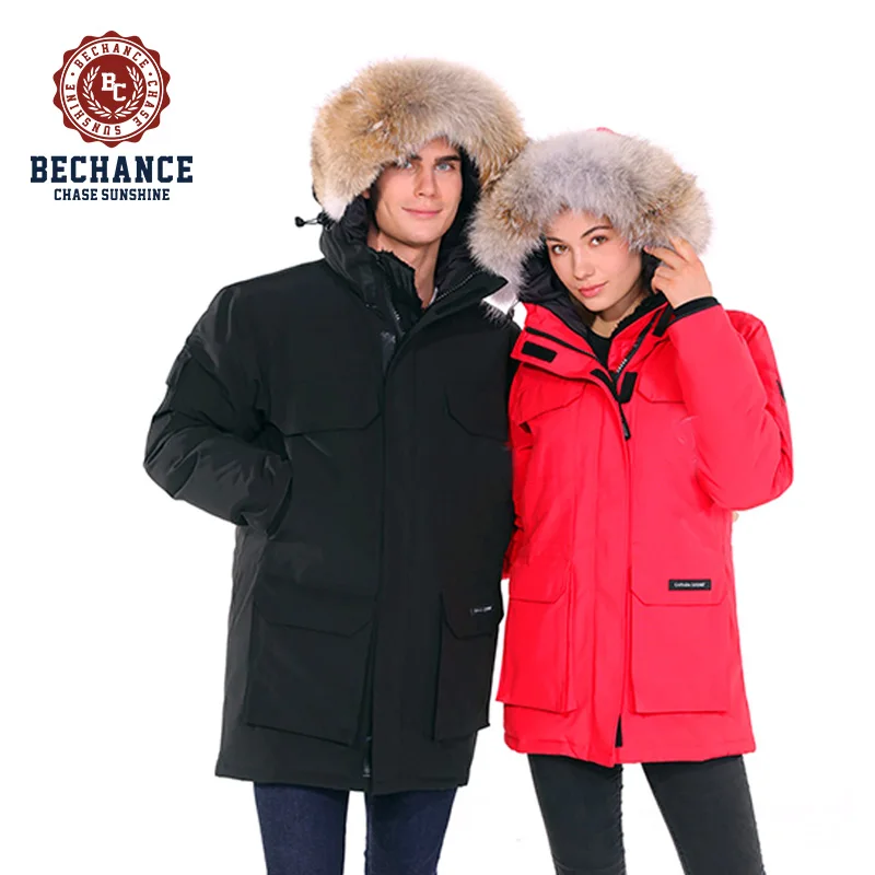 

men & ladies canada style down overcoat with fur hooded down jacket