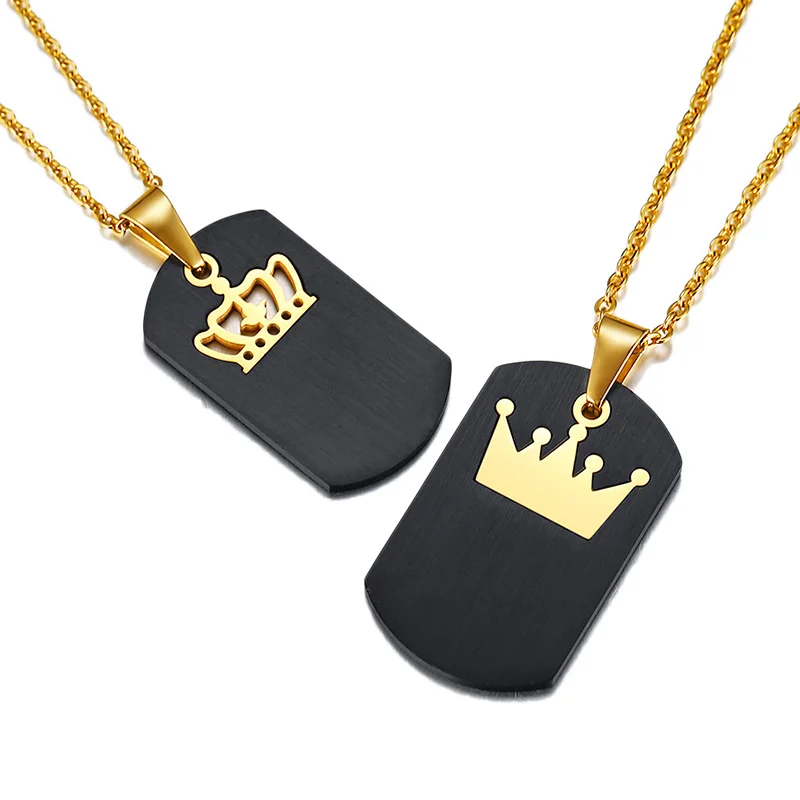 2019 Jewelry High Quality Gold Plate King Queen Crown Blank Couple Detachable pendant necklace