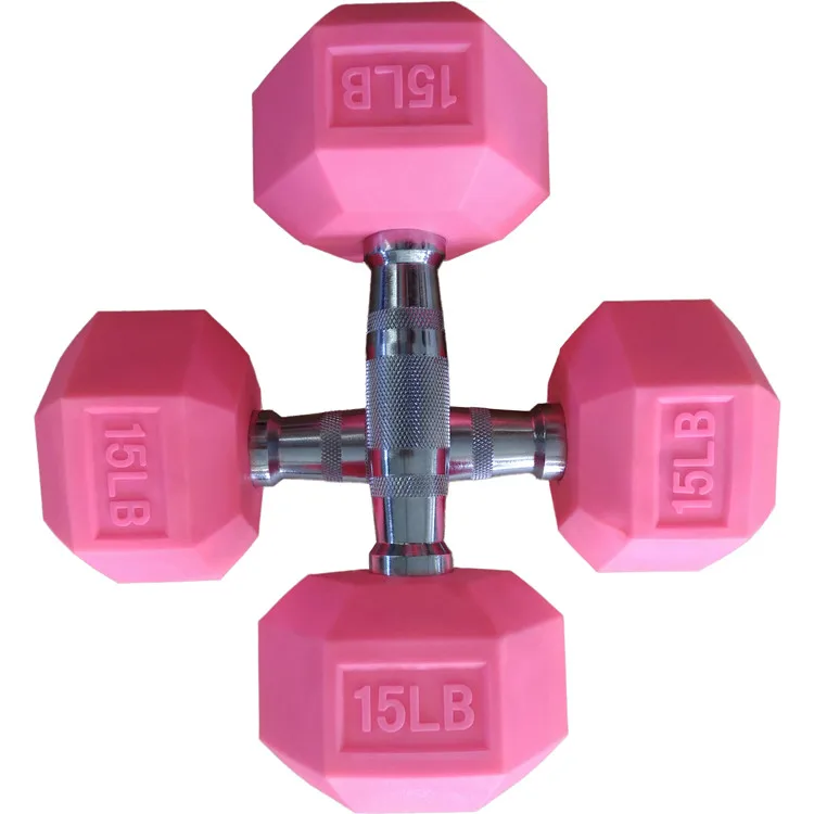 

New Design Non-smell Pink Rubber Coated Hex Dumbbell, Pink or as per your requirements