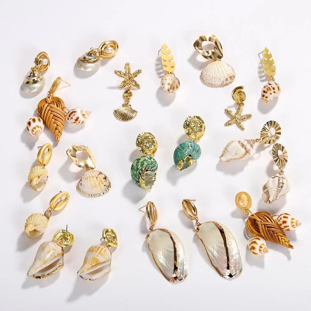 

Barlaycs 2019 Fashion Statement Hawaii Bohemian Sea Shell/Pearl/Gold Plated Dangle Drop Earrings for Women Summer Beach Jewelry