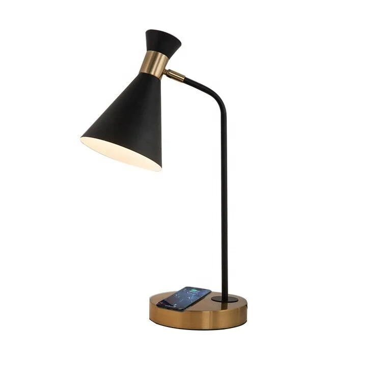 JLT-9301 home bedroom bedside Qi wireless charging led table lamp wih metal task lamp
