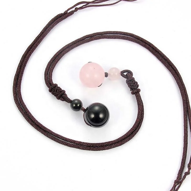

Natural Obsidian Rainbow Eye Transfer Good Luck Bead Pendant Necklace Polyester Rope Chain Necklace Jewelry Couple necklace, Photo color