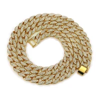 

Rock Rap Hiphop Luxury Iced Out Full Crystal Cuban Link Chain Bracelet Necklace Silver Gold Men Diamond Cuban Link Chain