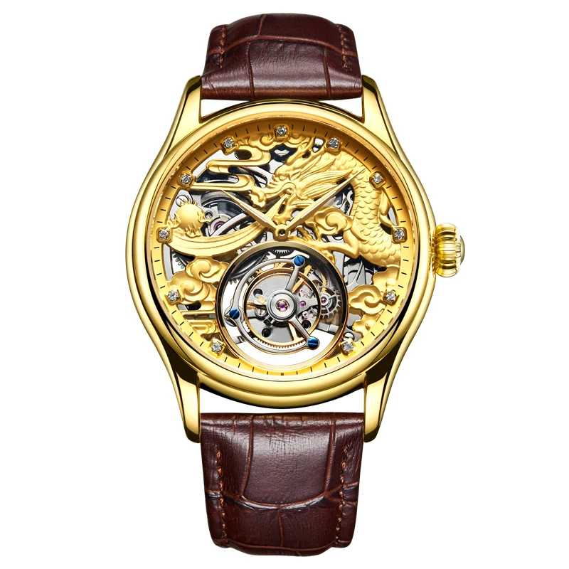 

KOPECK Tourbillon Luxury Mens Watch Skeleton with Flying Tourbillon Movement Sapphire Dragon Zodiac Mechanical man gold watch, 3 colors