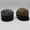 Hot Sale Fashion Vintage Printed Leopard Pattern Beret Hat Warm French Stylish Beret Cap With Rope