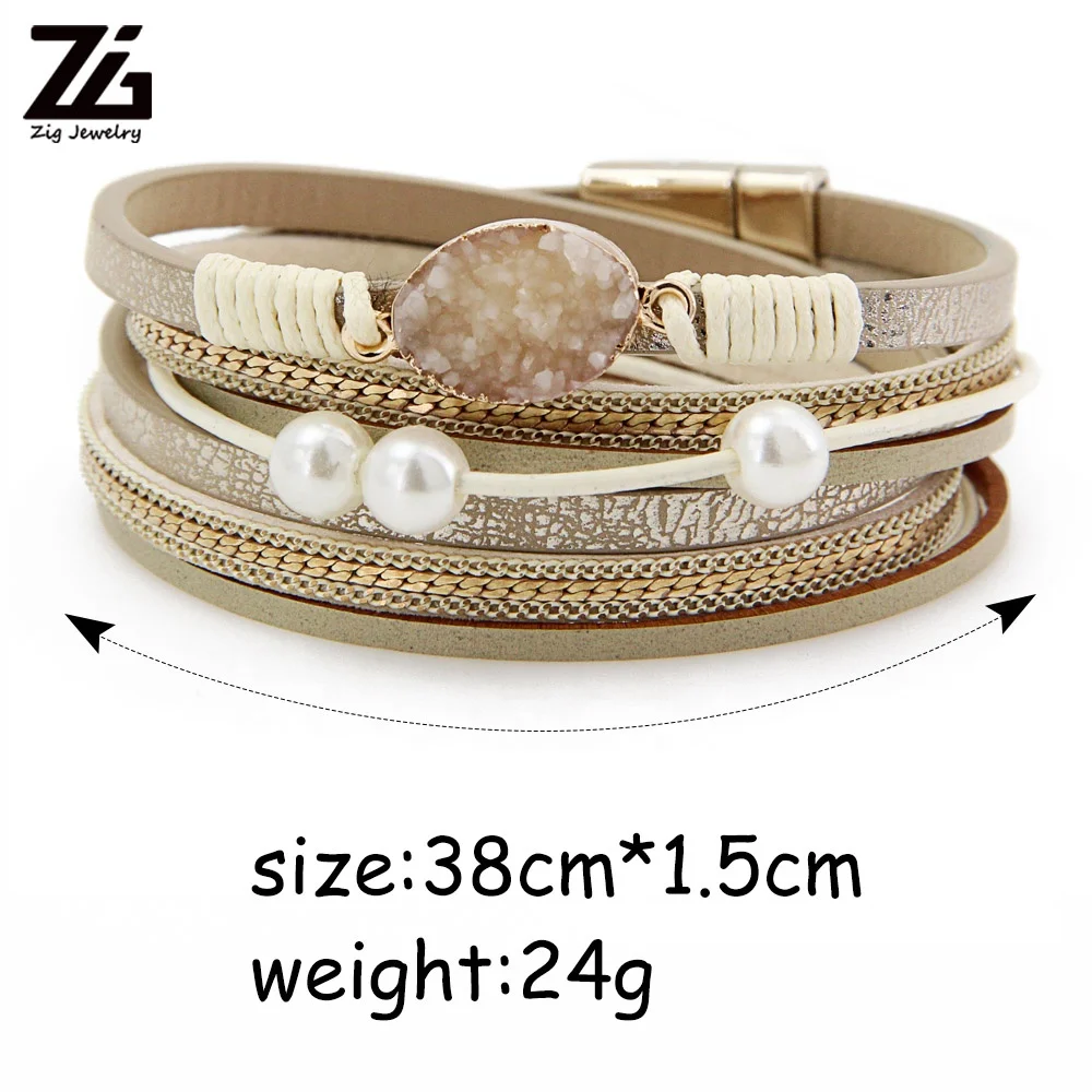 

Latest Design Handmade Leather Druzy Quartz Charm Bracelet, 6 colors