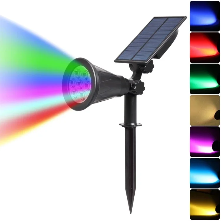 Amazon hot selling 7 LED RGB Mult color solar spot stake light for garden park villa flower courtyard outdoor