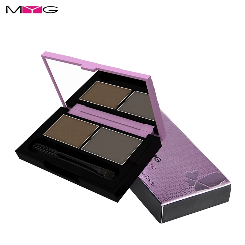 

MYG Private label 2 color eye brow kit eyebrow powder gel palette with brush, Brown