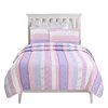 Pink Lilac Romantic Lace Floral Flower Printed 3D Stripe Cotton Bedding Quilt Set Reversible Coverlet Bedspread for Girls Women