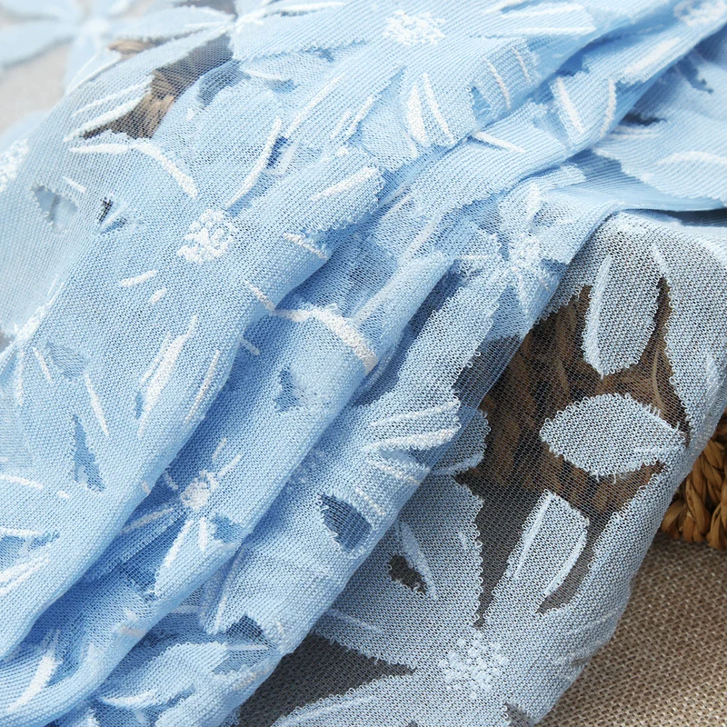 
Chinese factory sells beautiful high quality light blue Swiss dress burnt fabric 