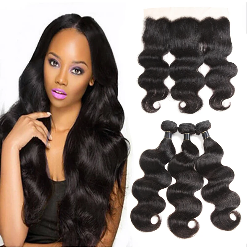 

Free Sample Hair Bundles Body Wave Malaysian Virgin Hair Bundles with Closure 9A Unprocessed Remy Hair Ear to Ear Lace Frontal