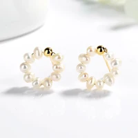 

2019 New Silver Jewelry 18K Gold Plated fresh water pearl earrings