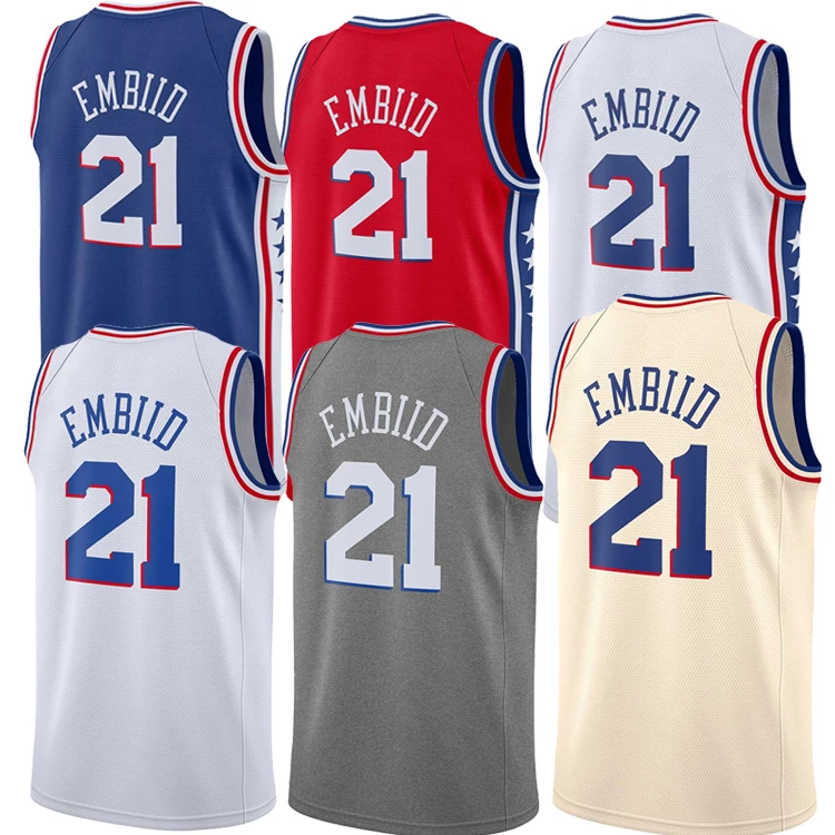 

2019 Newest Custom Embroidered Men's #21 Joel Embiid Black Basketball Jerseys/Shorts