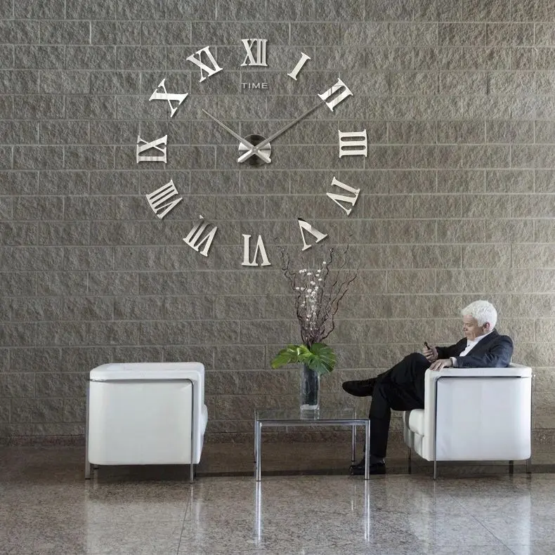 

New Design Silver Color Mirror Wall DIY Clock Luxury Home Decor 3D Big Wall Sticker Clock For Home Decoration Wall Sticker