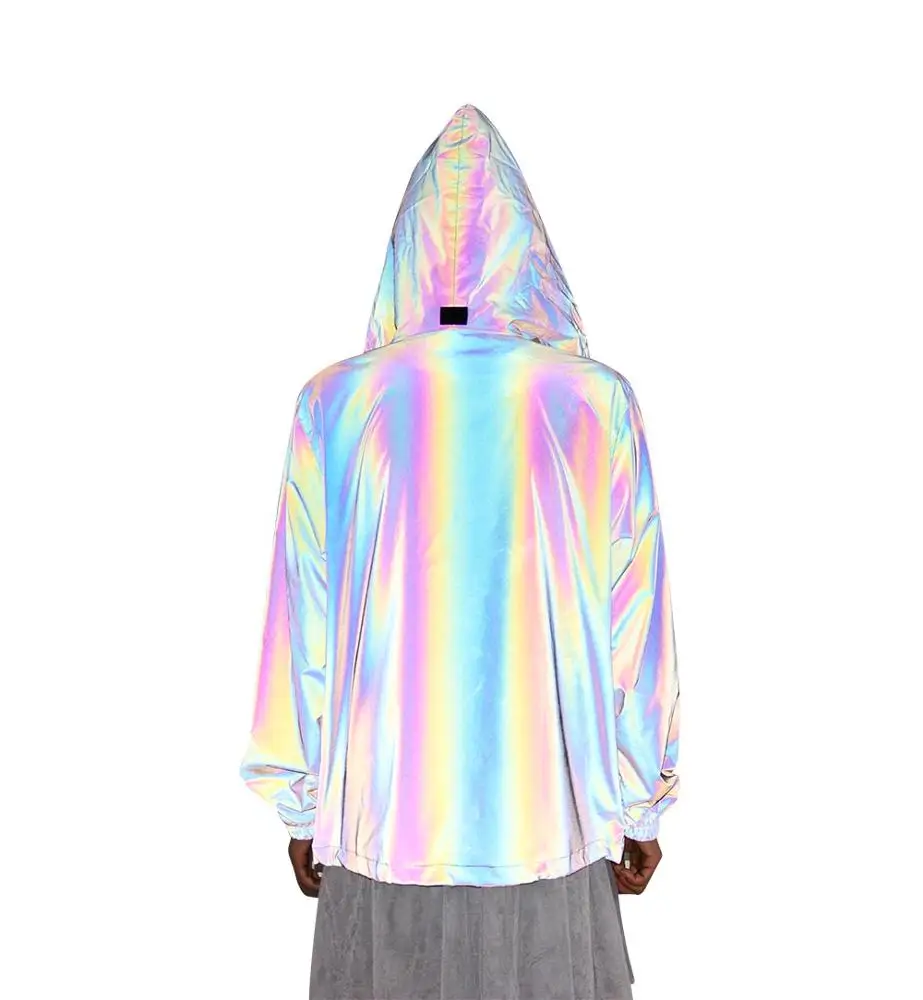 

2019New Fabric Glow Rainbow Custom Hip Hop Blank Reflective Jacket, Grey