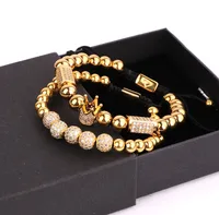 

Renting Jewelry customized logo luxury real gold plating CZ crown diamond ball women men jewelry macrame bracelet set