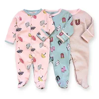 

Newborn baby footed sleeper pajamas 3-pack unisex blue cotton long sleeve kids romper