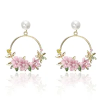 

New Fashion Women Multicolor Big Hoop Gold Plated Cheap Pearl Resin Flower Earring