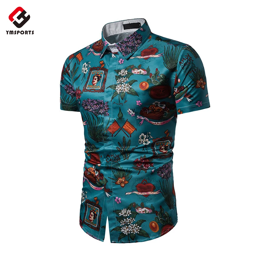 

OEM Short Sleeve All Over Print Custom Logo Hawaiian Shirts for Men, Custom color