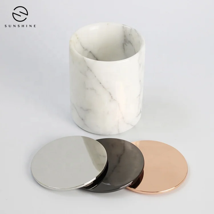 
Wholesale Decorative Luxury Stone Marble Candle Containers With Gold Metal Lids 