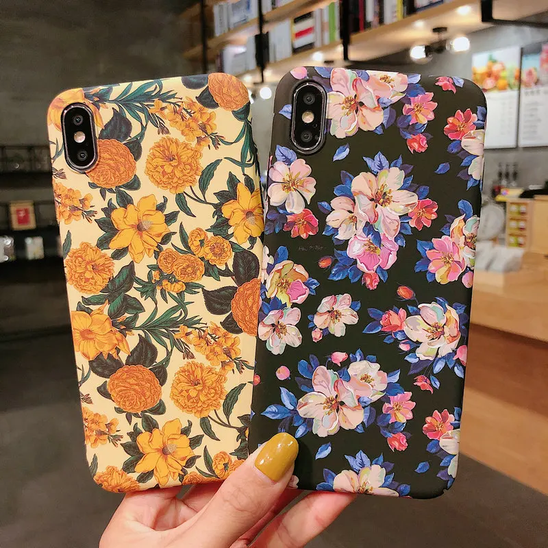 

Free Shipping Oil Painting Style Soft Flower Luminous Emboss Back Covers for iPhone Xs Cell Phone Case for iPhone 6 7 8 plus