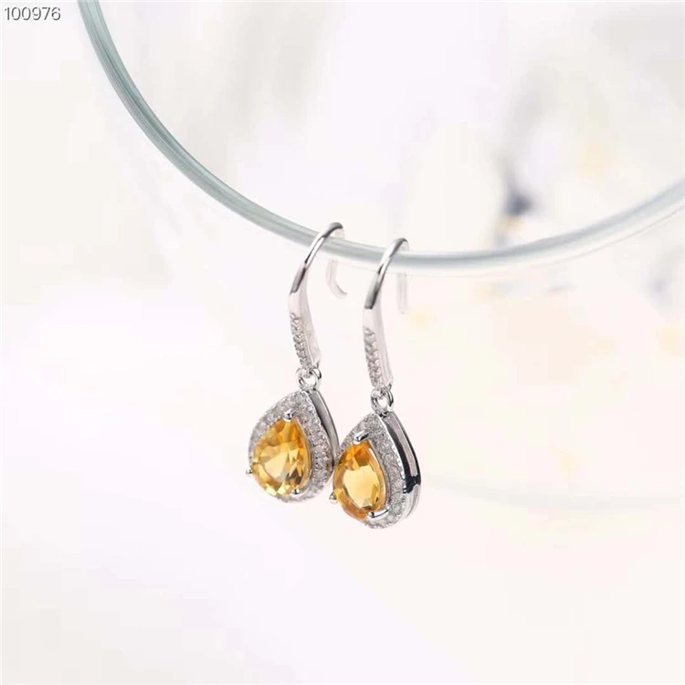 

afro girl earring 925 sterling silver 18k gold plating natural citrine drop earrings for women agate druzy earring, Yellow