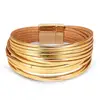 Gold Jewelry for Women, Metallic Leather Wrap Bracelet, Magnetic Clasp Leather Bracelet
