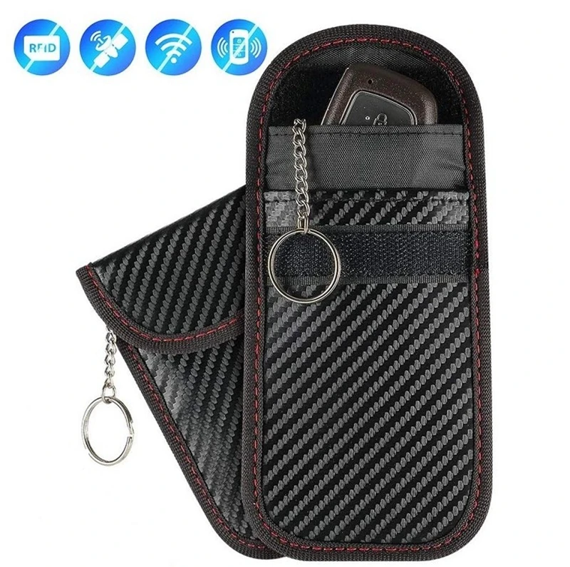 

High quality carbon fiber Anti-theft lock signal Block car key wallet pouch, Black
