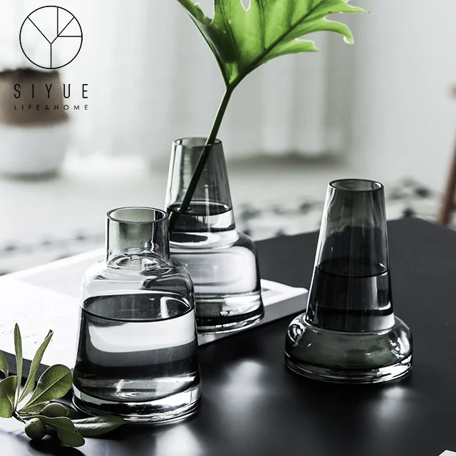 

Upscale Simple Style Creative Round Shape Mouth Blowing Gray Household Craft Flower Glass Vase 1764