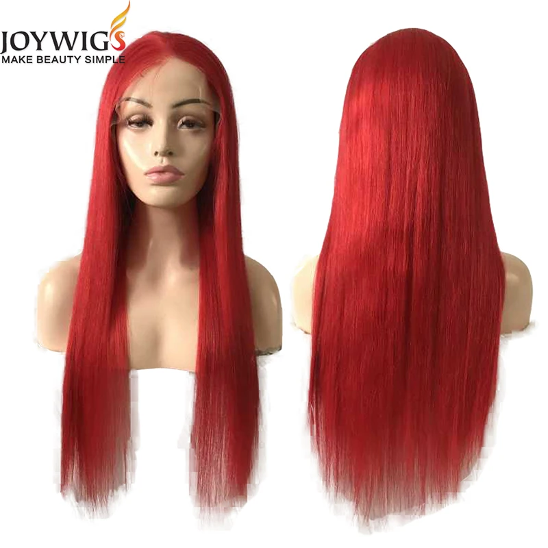 

JOYWIGS Beautiful Red Color 100% Human Hair Lace Front Wig Silk Straight Long Hair Wigs