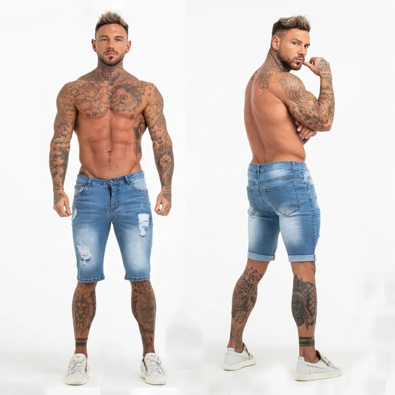 

New Arrival Summer Blue Ripped Stretch Hot Pant Denim Short Jeans Men