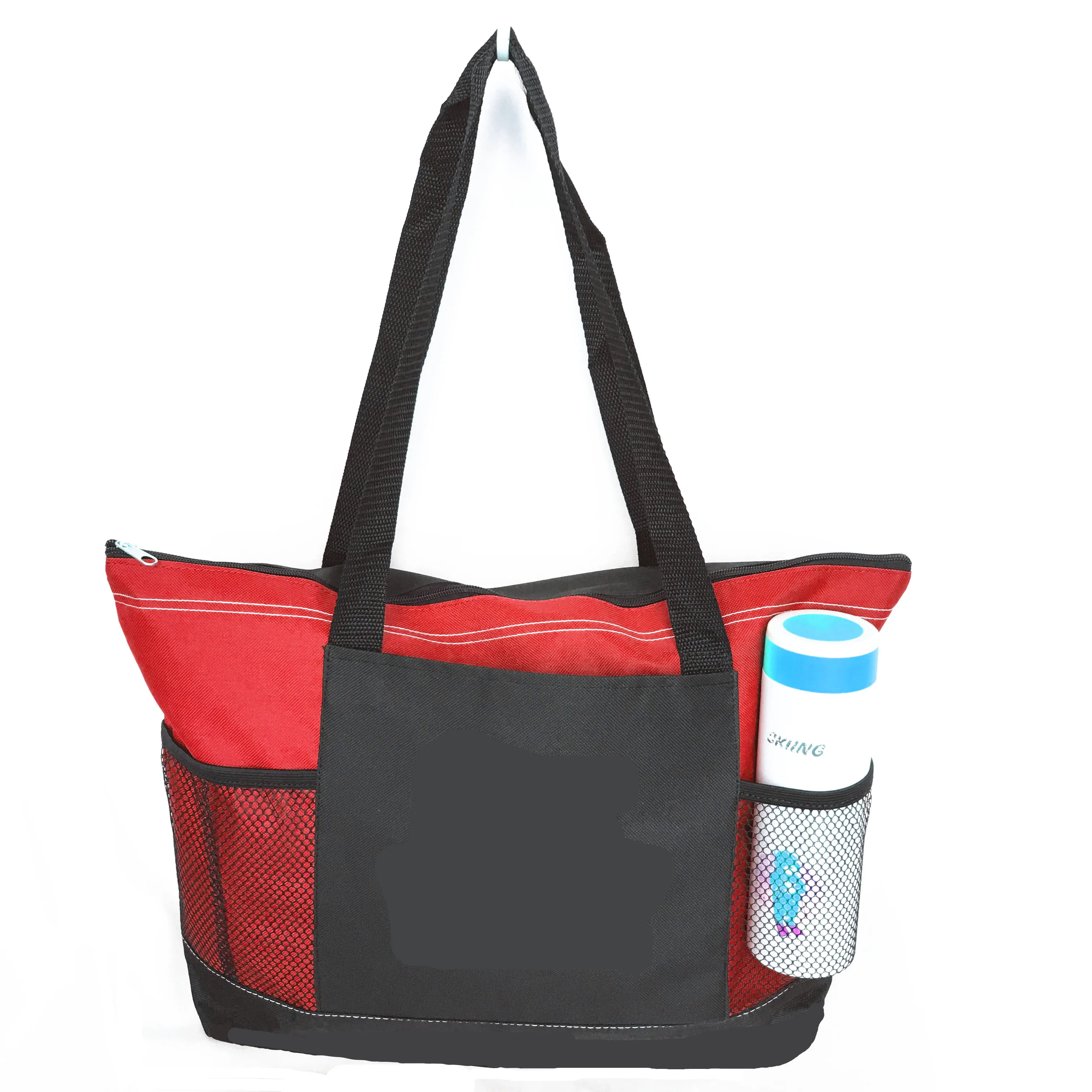 

Personalized Zippered Main Compartment Gorcery 600 Denier Polyester Tote Bag With Bottle Holder, White or custom