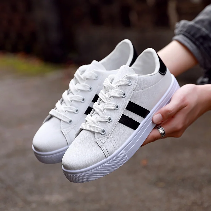

New products women student flat Sport white leather school shoes