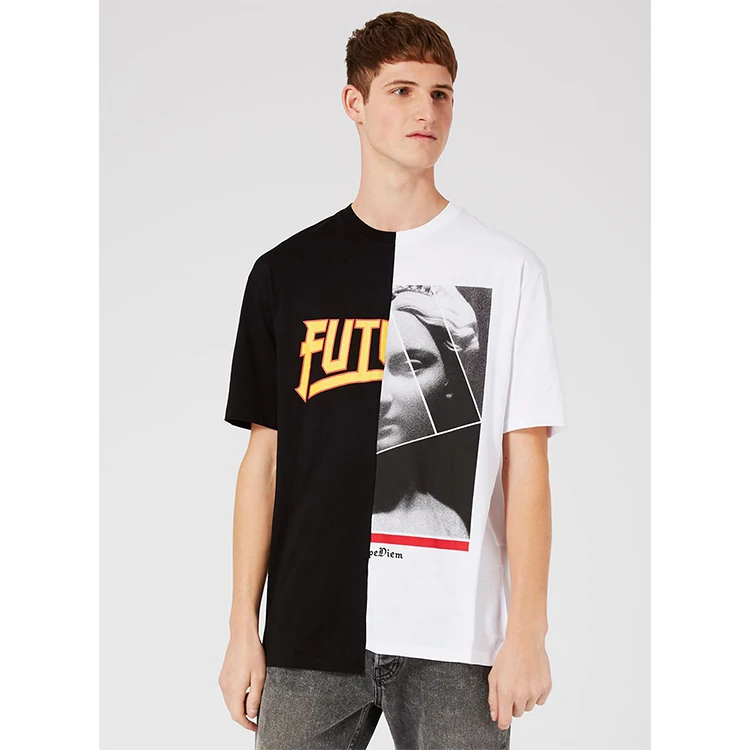 

New Design Black And White Spliced Oversized T-Shirt, Customized color
