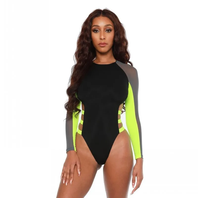 

Sexy One Piece Swimsuit Mesh Patchwork Hollow Out Swimwear Beachwear Bodysuit Summer Bathing Suit Monokini Y11650