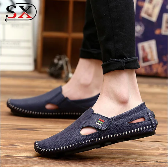 

Slip on cow leather flat rubber feet sole casual shoe man 2018 mens casual shoes, Blue,black, white