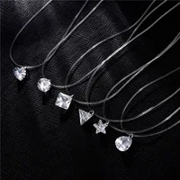 

Summer Beach Jewelry Luxury Fishing Line Fishing Wire Round Star Water Drop Heart Crystal Pendant Invisible Necklace For Girls