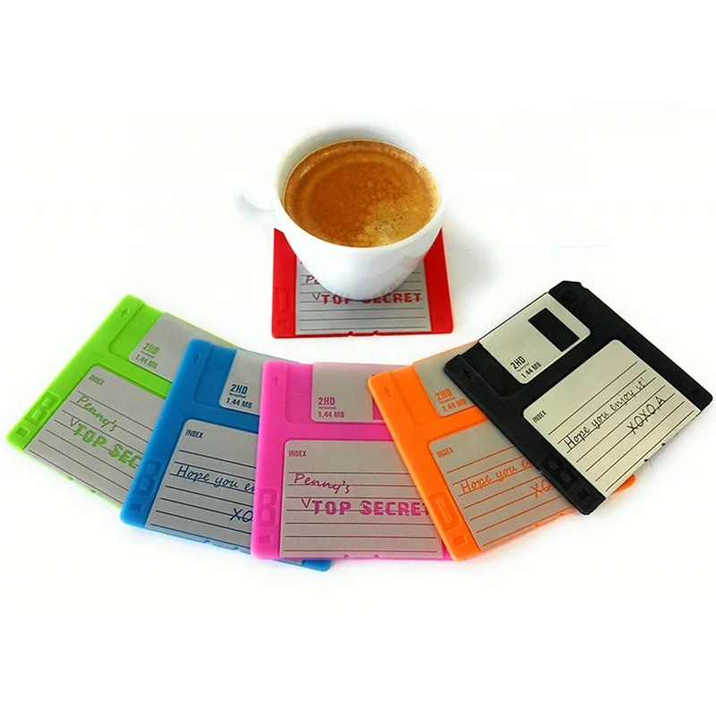 New DesignRetro Floppy Disk Non-slip Square Rubber Silicone Drink Coasters