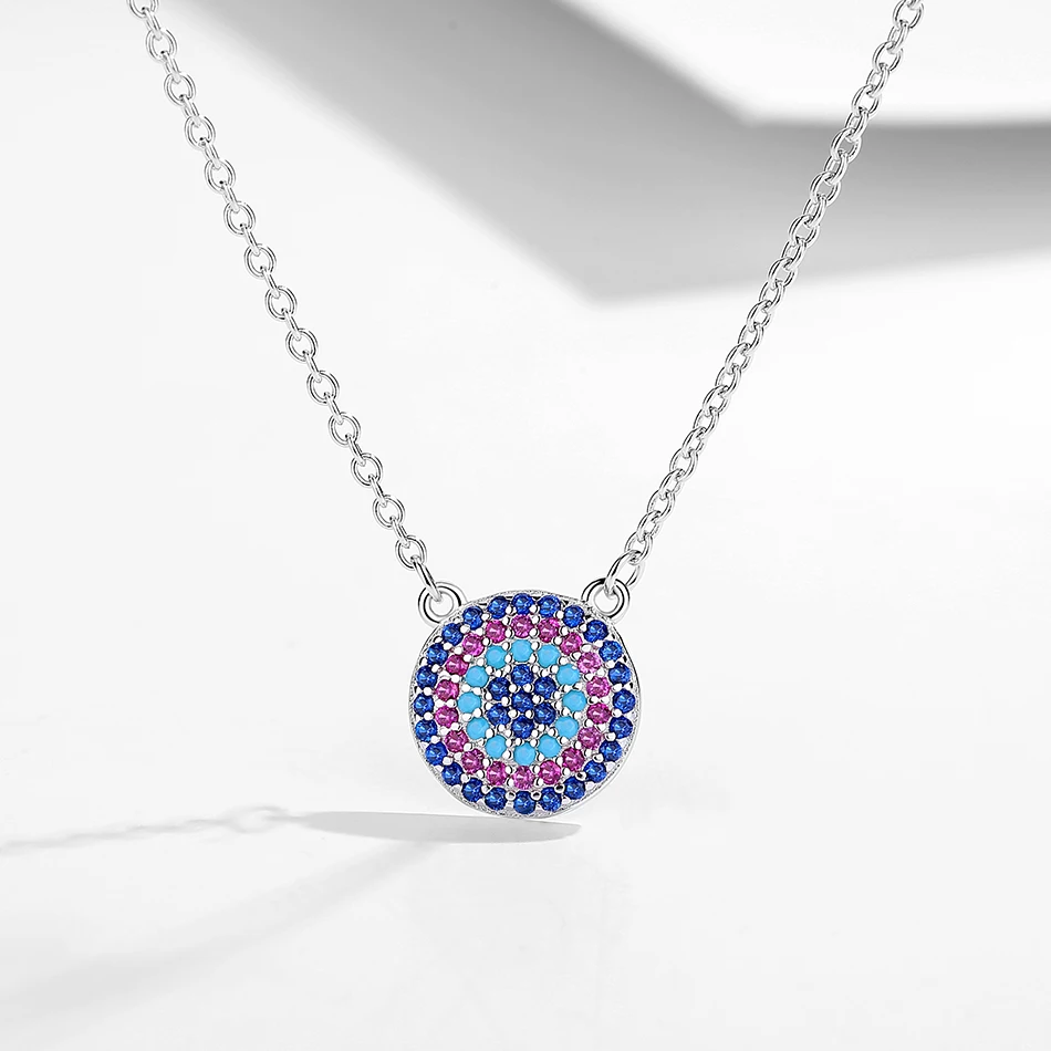 

New Fashion 925 Sterling Silver necklace Jewelry Round Colorful Blue Eyes Pendant Necklace for Women Trendy Jewelry Gift