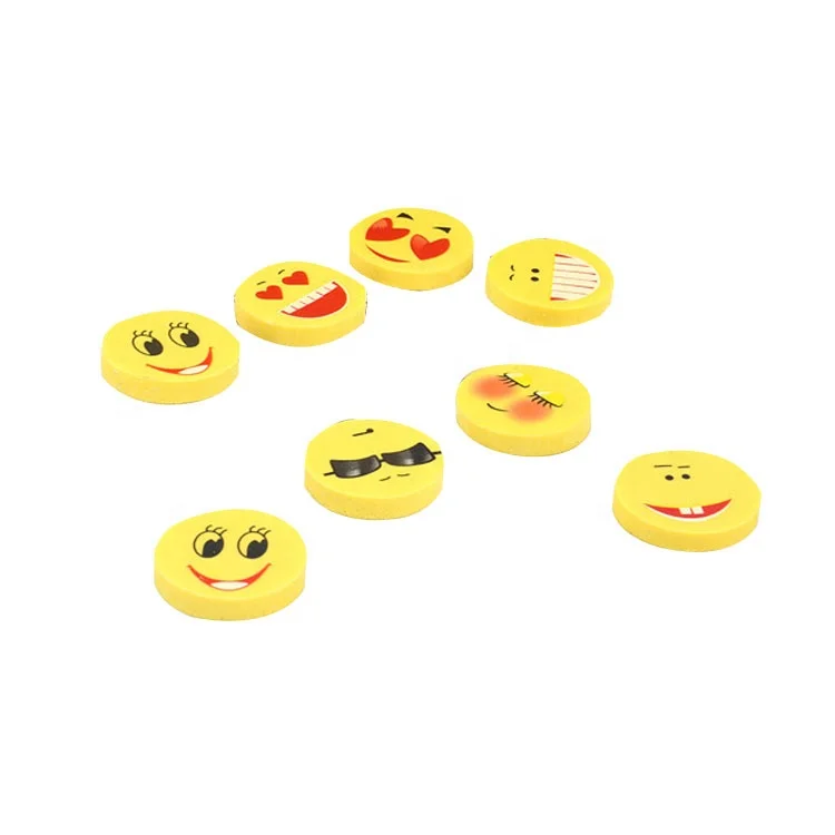 
Funny mixed yellow smiley face round smile TPR eraser for promotional 