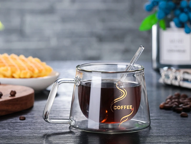 
Double-Wall Insulated Glass Cup Coffee Mugs with Unique with Handle Perfect for Latte/ Americano/ Cappuccinos/ Tea Bag/ Beverage 